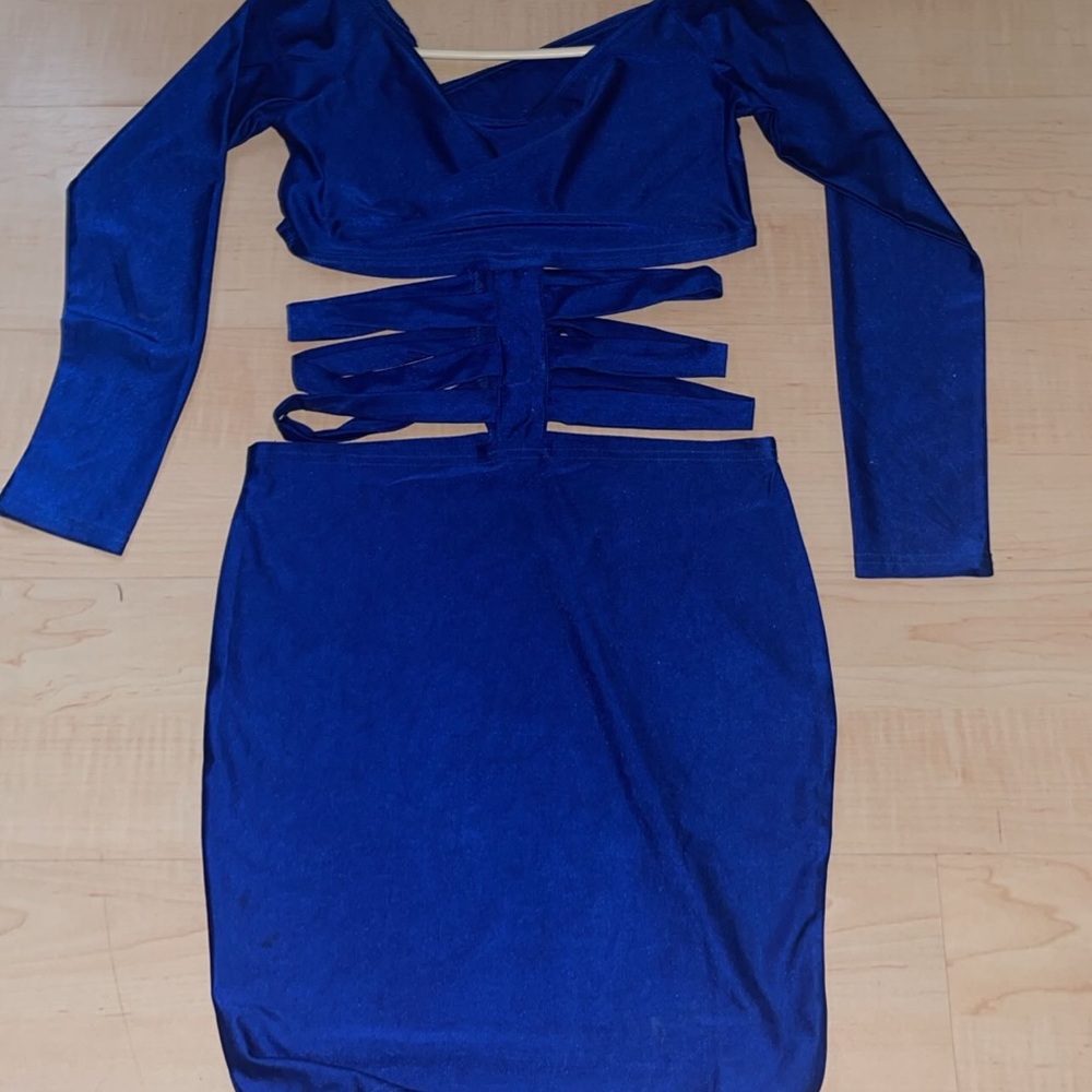 Blue Long Sleeve Cutout Dress